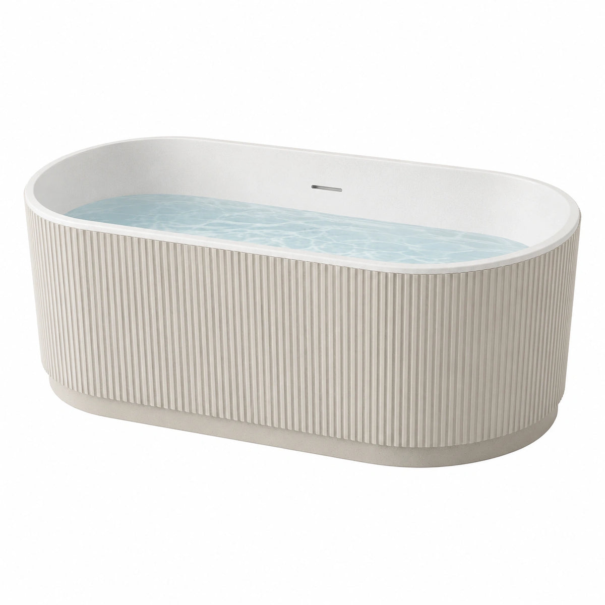 Freistehende Badewanne 170 x 80 x 58 cm aus Mineralguss in Cremeweiß mit geriffelter Oberfläche