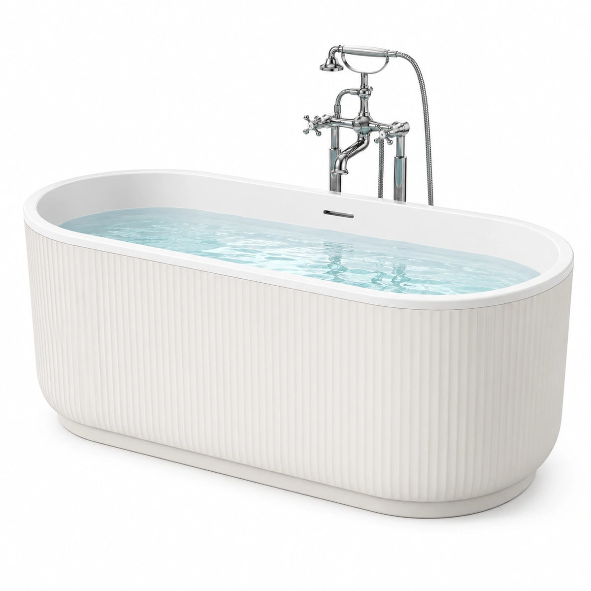 Freistehende Badewanne 170 x 75 cm aus Acryl Weiß mit geriffelter Verkleidung