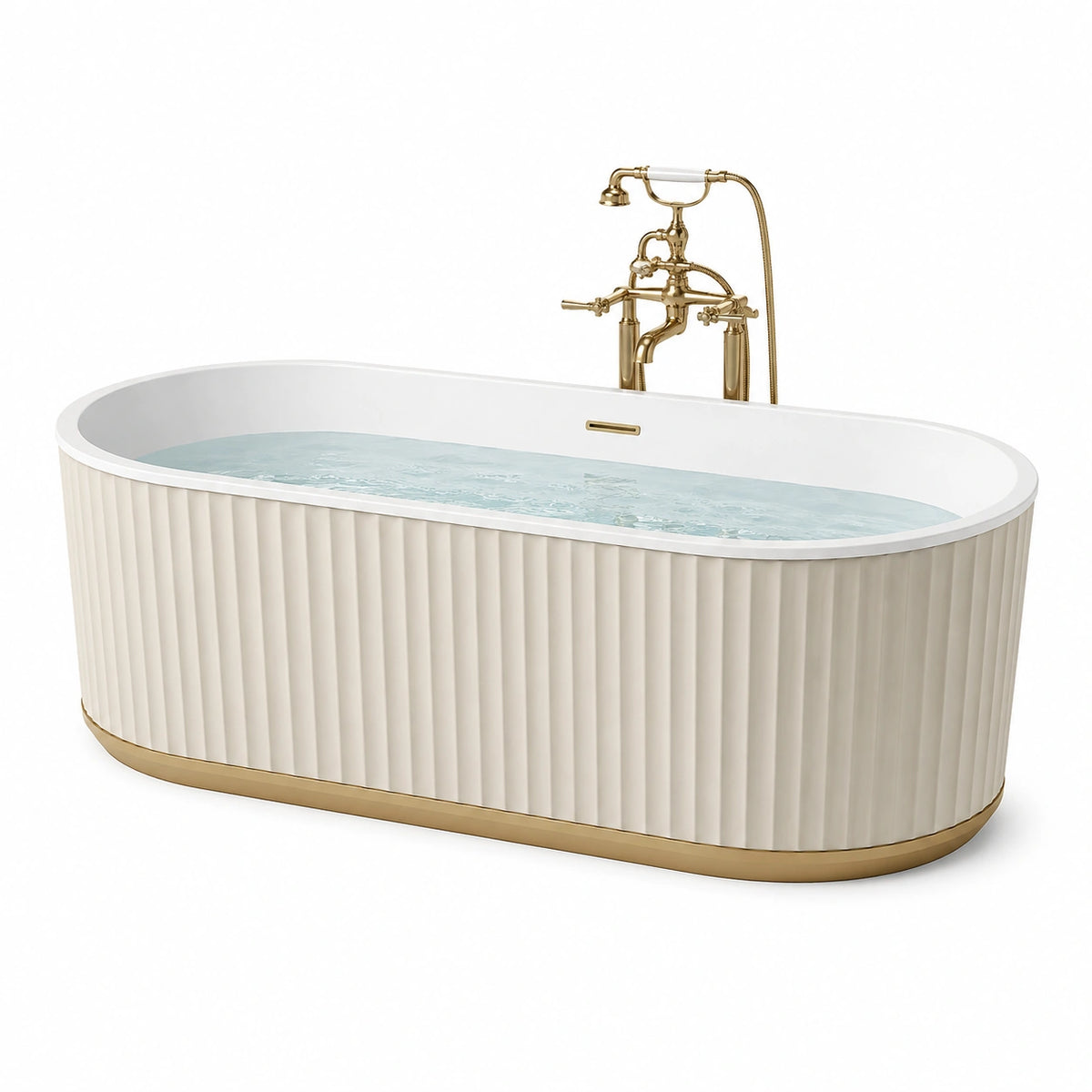 Freistehende Badewanne 170 x 75 x 58 cm aus Acryl in Weiß Gold - ovale Wanne im klassischen Stil