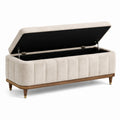 Polsterbank 120 x 45 x 50 cm in Creme mit Textilbezug und Stauraum im Retro-Stil