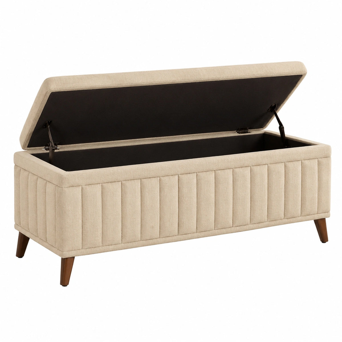 Sitzbank mit Stauraum 120 x 45 x 50 cm beige Stoff mit Klappdeckel
