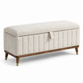 Sitzbank mit Stauraum 100 x 45 x 48 cm Bouclé Creme Holzfüße modern