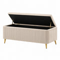 Sitzbank mit Stauraum 100 x 40 x 45 cm Samt Creme Gold gerippt mit Klappdeckel
