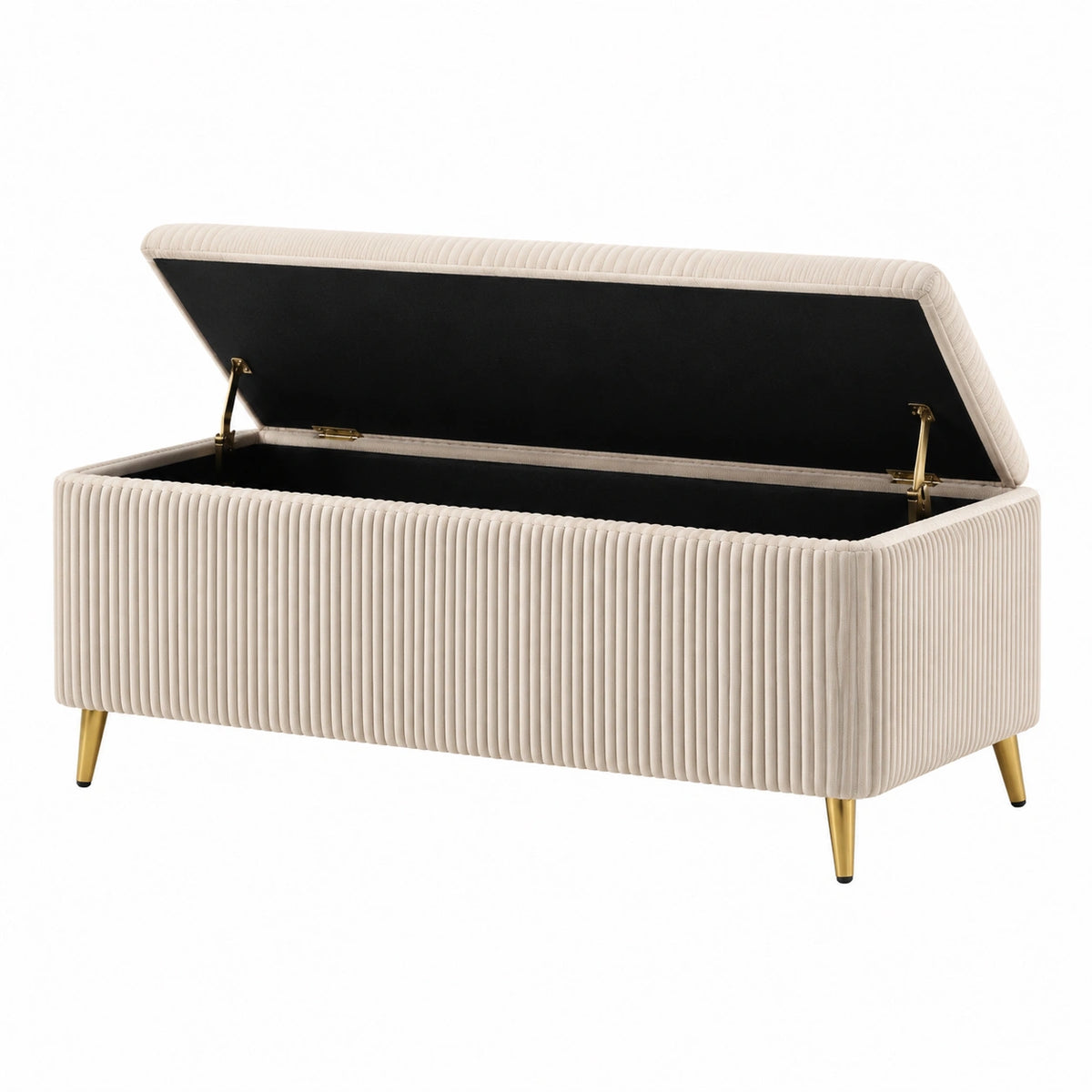 Sitzbank mit Stauraum 100 x 40 x 45 cm Samt Creme Gold gerippt mit Klappdeckel