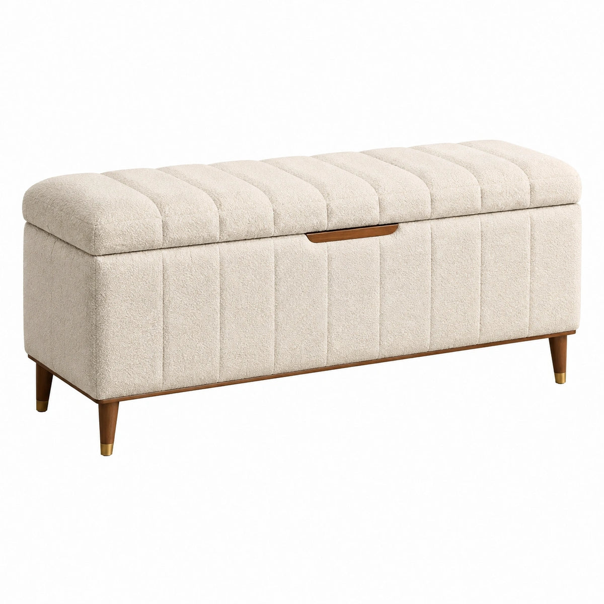 Sitzbank mit Stauraum 120 cm Creme Bouclé-Stoff Holzbeine gepolstert