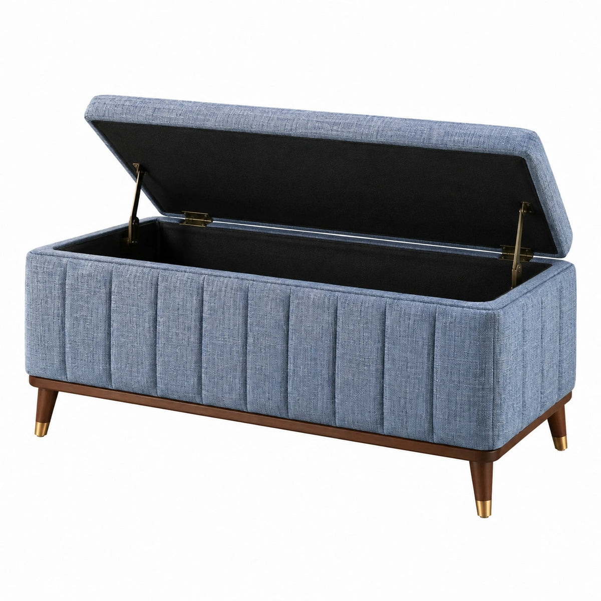 Sitzbank 100 x 40 x 45 cm blau Stoff mit Stauraum - gepolsterte Truhenbank im modernen Stil