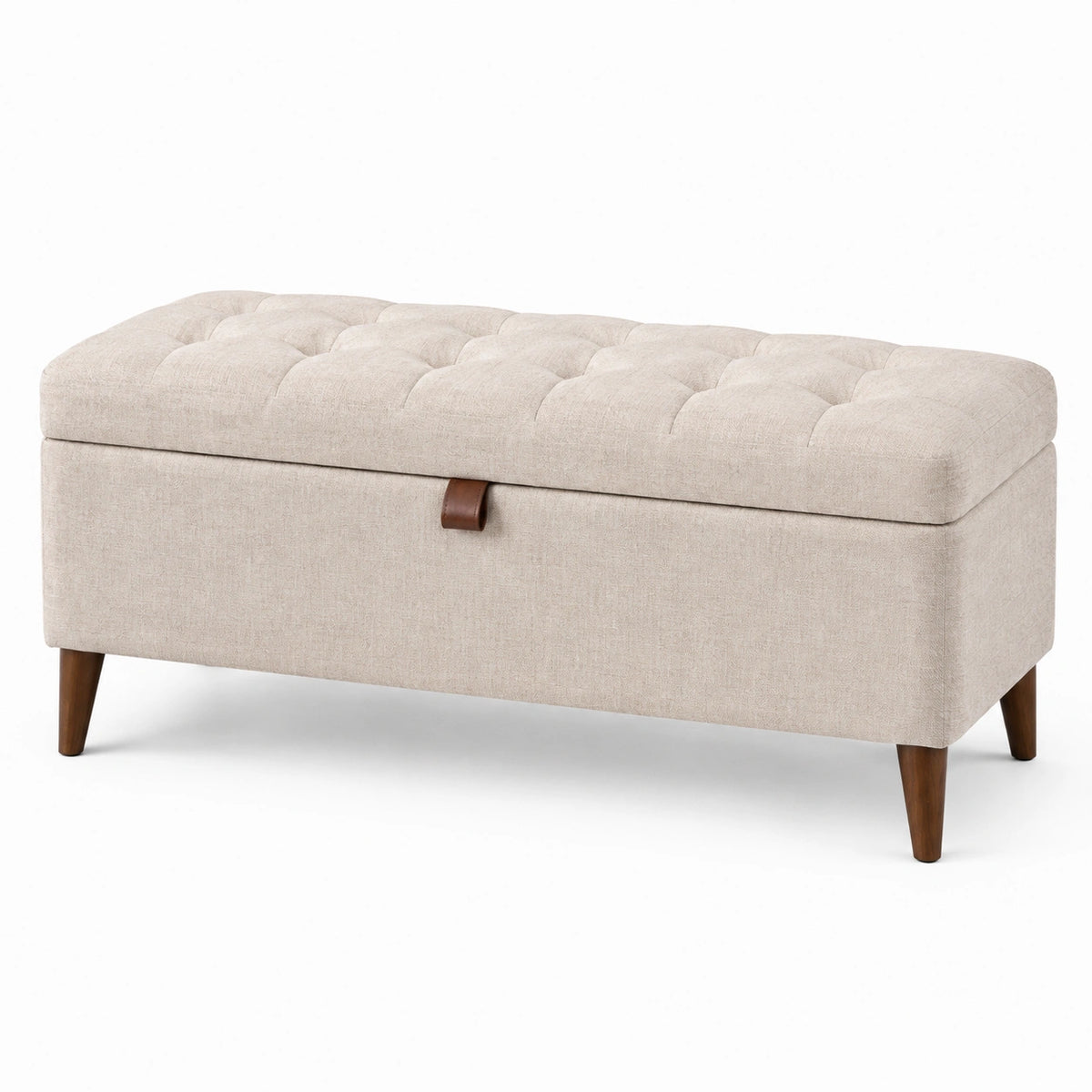 Polsterbank mit Stauraum 110 x 45 x 45 cm Beige Stoff Holzbeine mit Klappdeckel