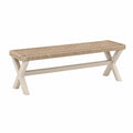 Sitzbank 120 x 35 x 45 cm aus Holz Beige Weiß - geflochtene Sitzfläche im Landhausstil