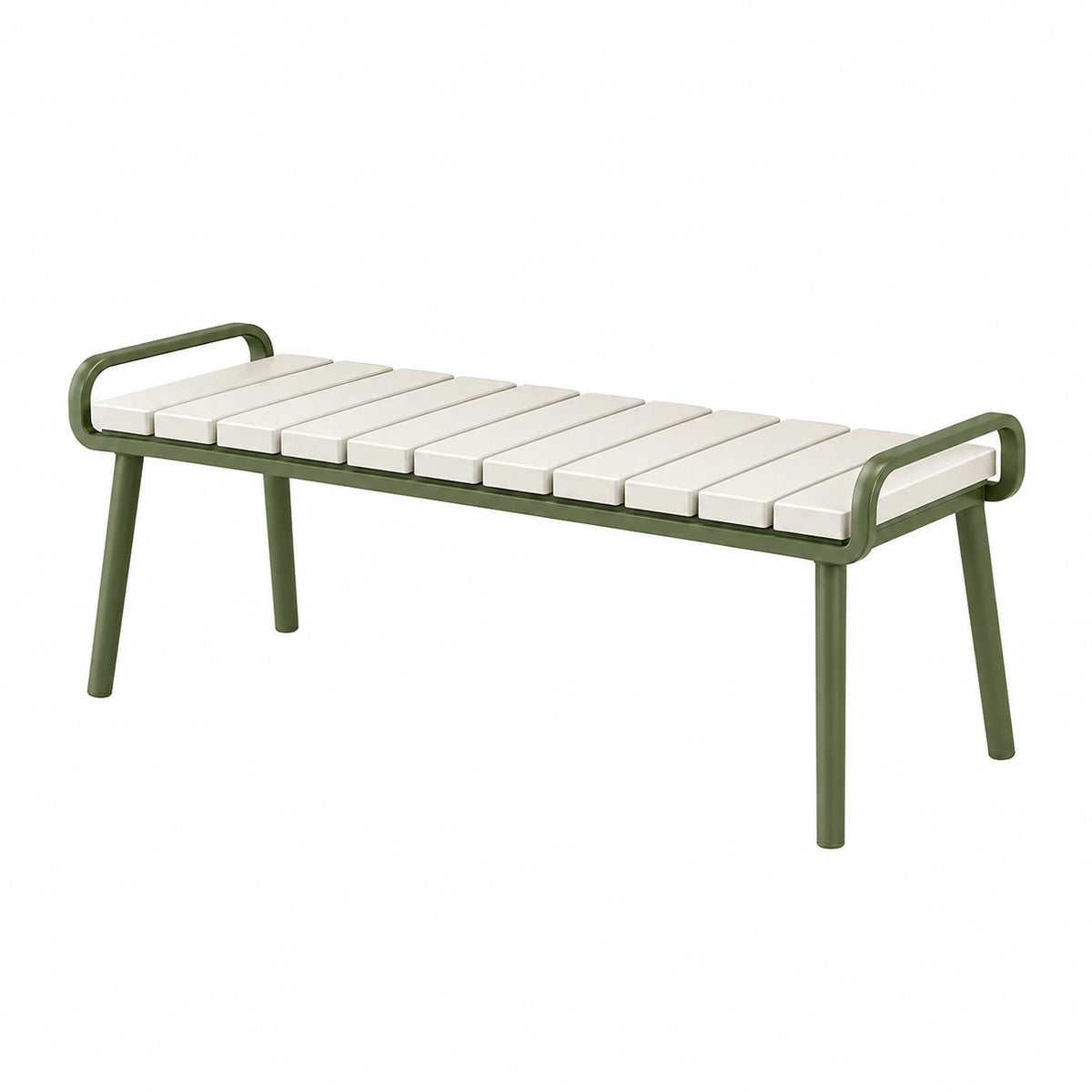Gartenbank 120 x 40 x 45 cm aus Metall und Kunststoff in Grün Weiß mit Armlehnen