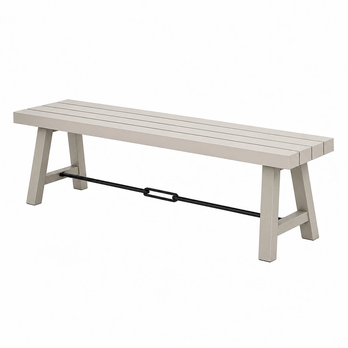 Gartenbank 180 x 35 x 45 cm aus Holz in Graubeige mit Metallstrebe im modernen Stil
