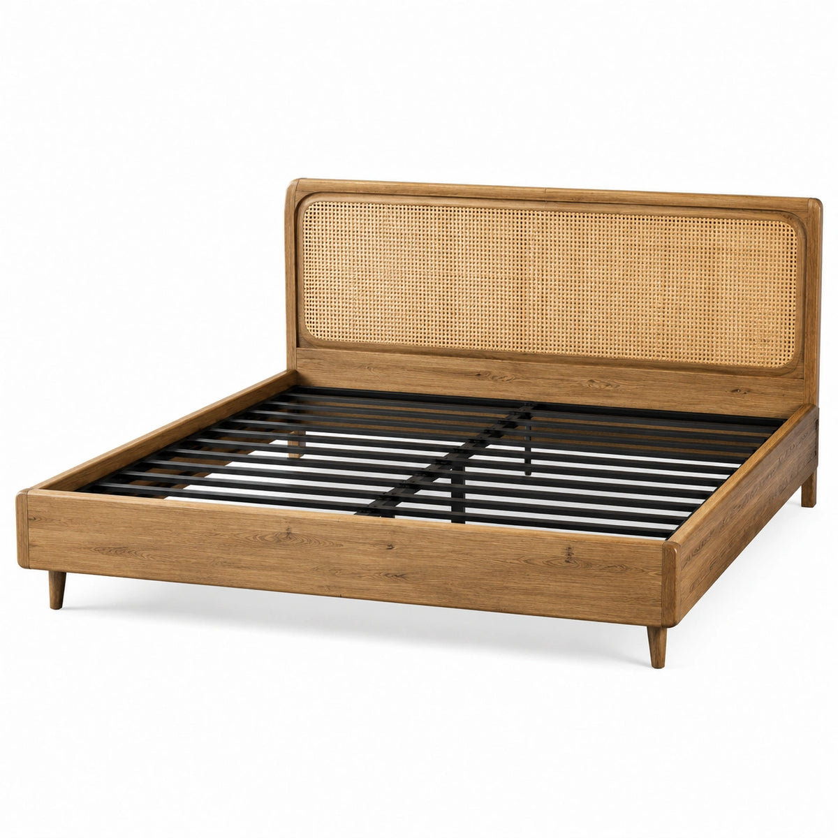 Bettgestell 180 x 200 cm aus Holz und Rattan Braun mit Lattenrost im Mid Century Stil