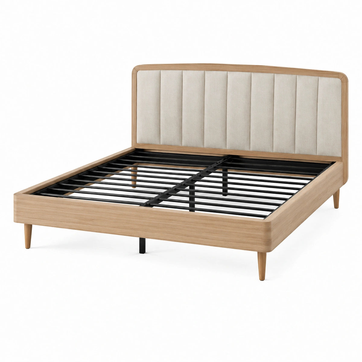 Polsterbett 160 x 200 cm Holz Beige mit Metallrost skandinavisch