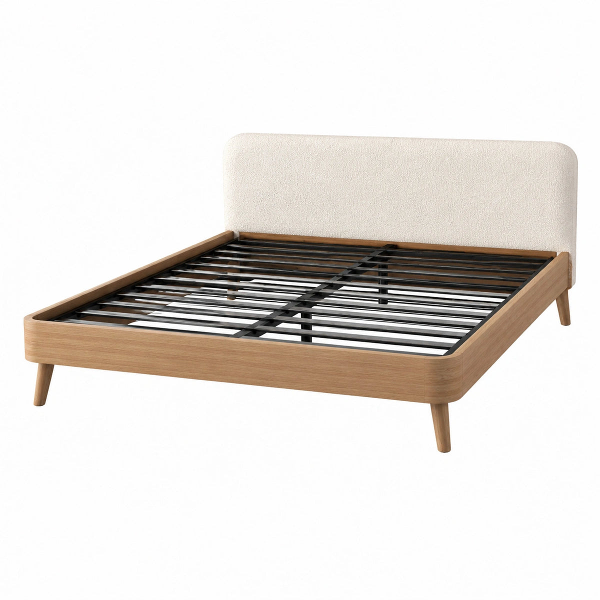 Bettgestell 160 x 200 cm Holzoptik Natur Beige mit gepolstertem Kopfteil skandinavischer Stil