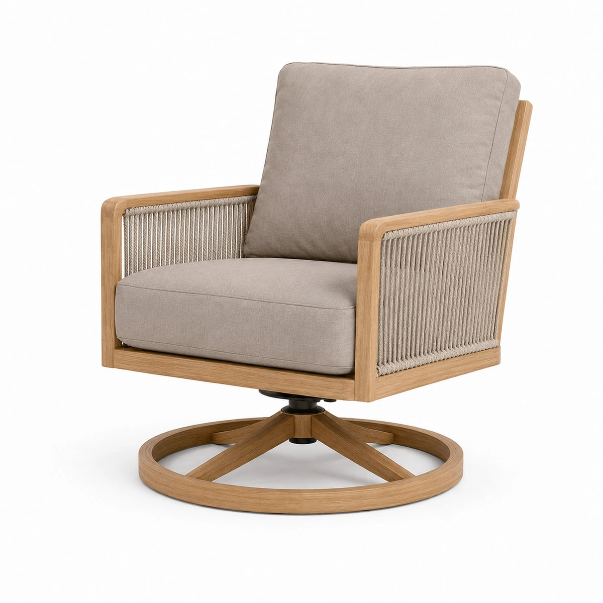 Drehsessel 85 x 85 x 90 cm Holz Beige mit Kordelgeflecht drehbar