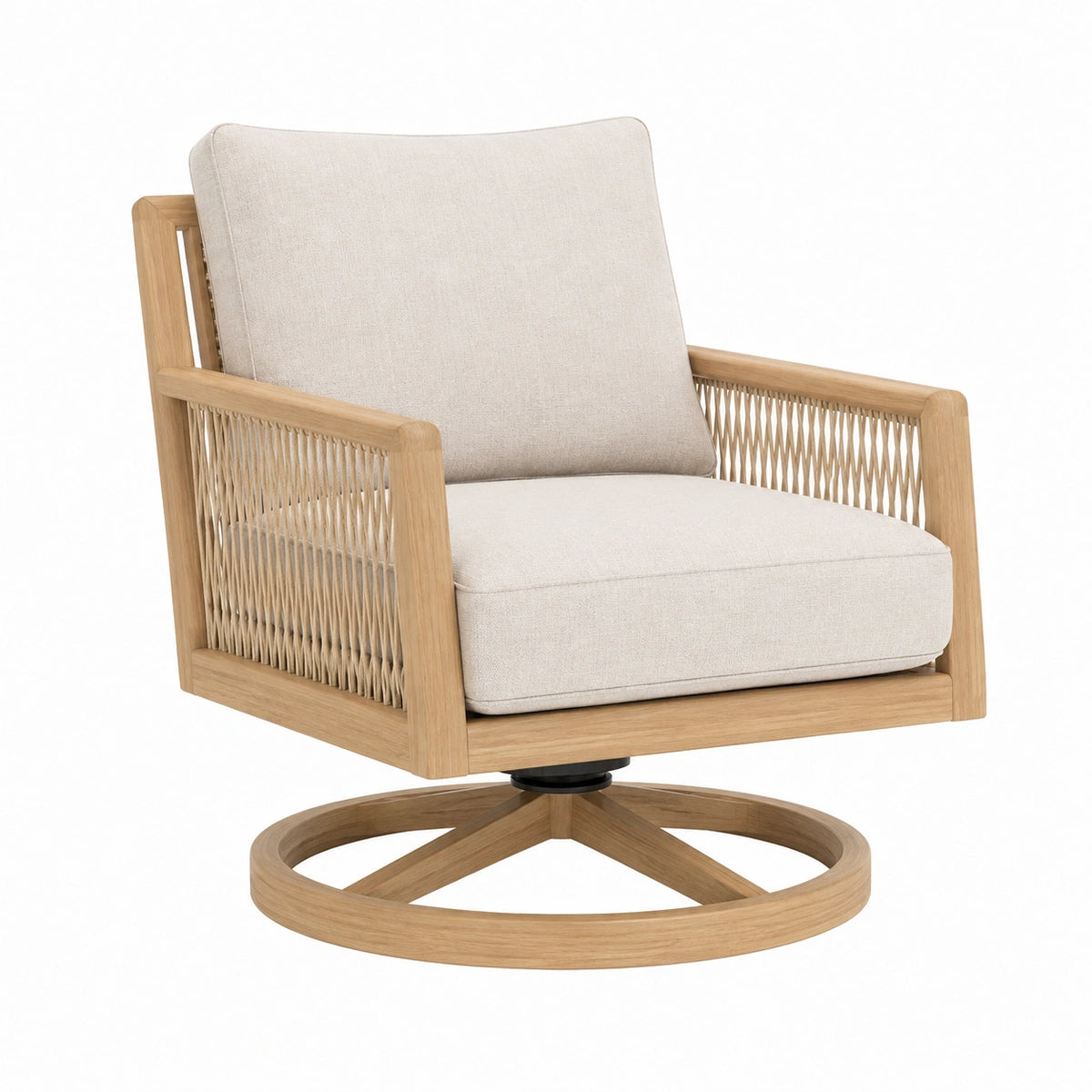 Drehsessel 80 x 78 x 86 cm aus Holz mit Textilpolsterung in Naturbeige