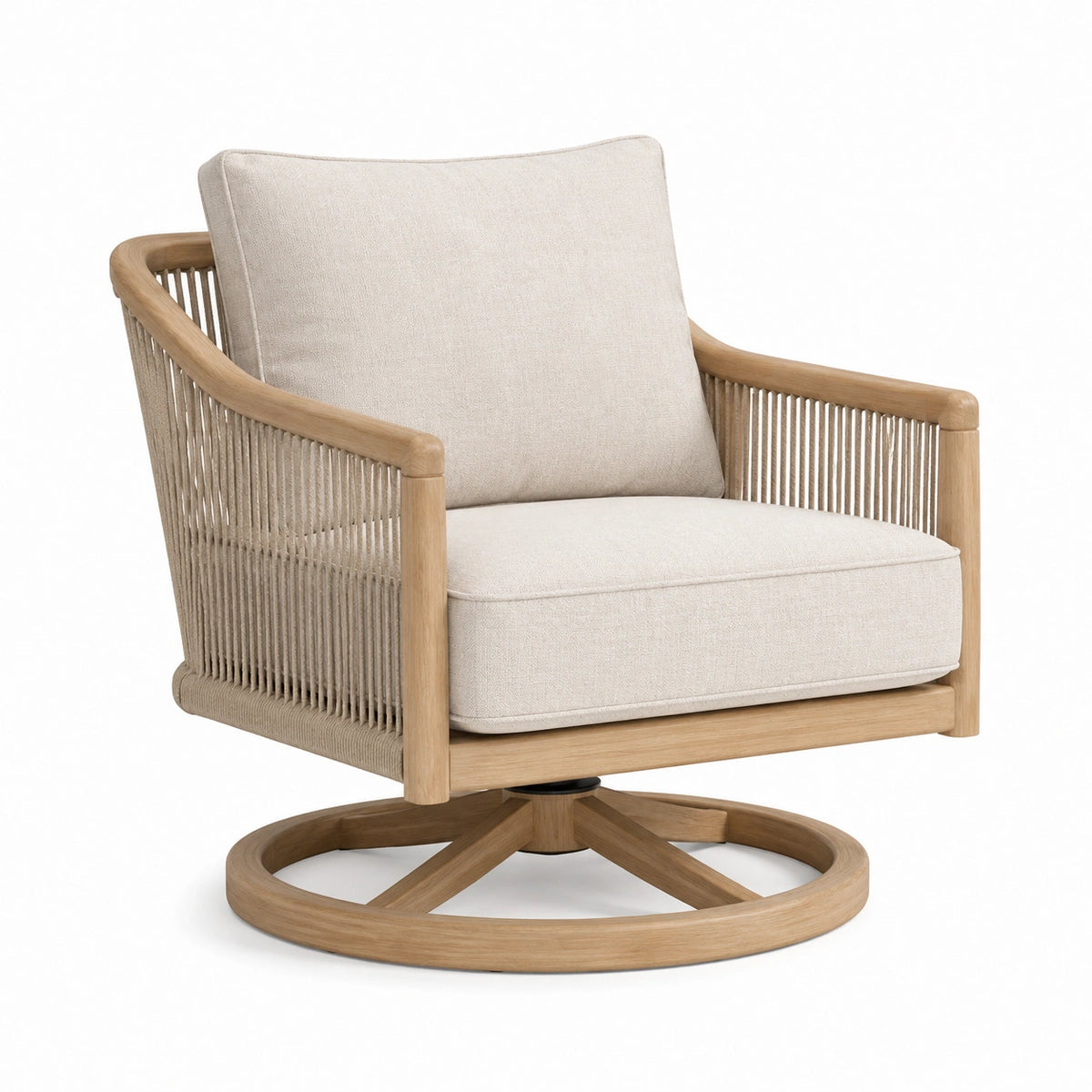 Drehsessel 76 x 82 x 86 cm Holz Beige mit Seilgeflecht für Wohnbereich