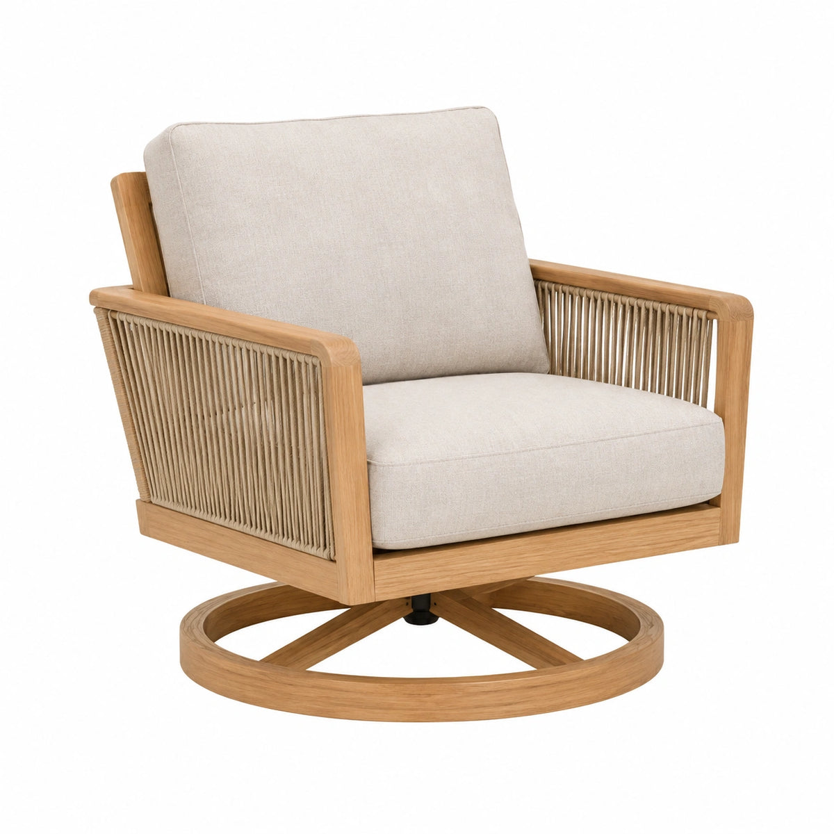 Drehsessel 78 x 82 x 89 cm Holz Beige mit Seilgeflecht