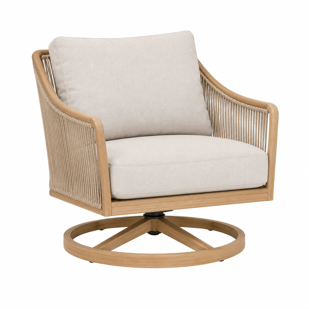 Drehbarer Armlehnstuhl 84 x 82 x 88 cm Holz Beige mit Seilgeflecht