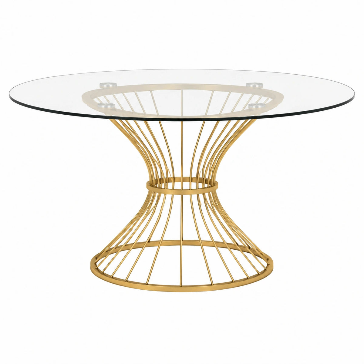 Runder Esstisch Ø120 cm Glas Metall Gold mit Drahtgestell