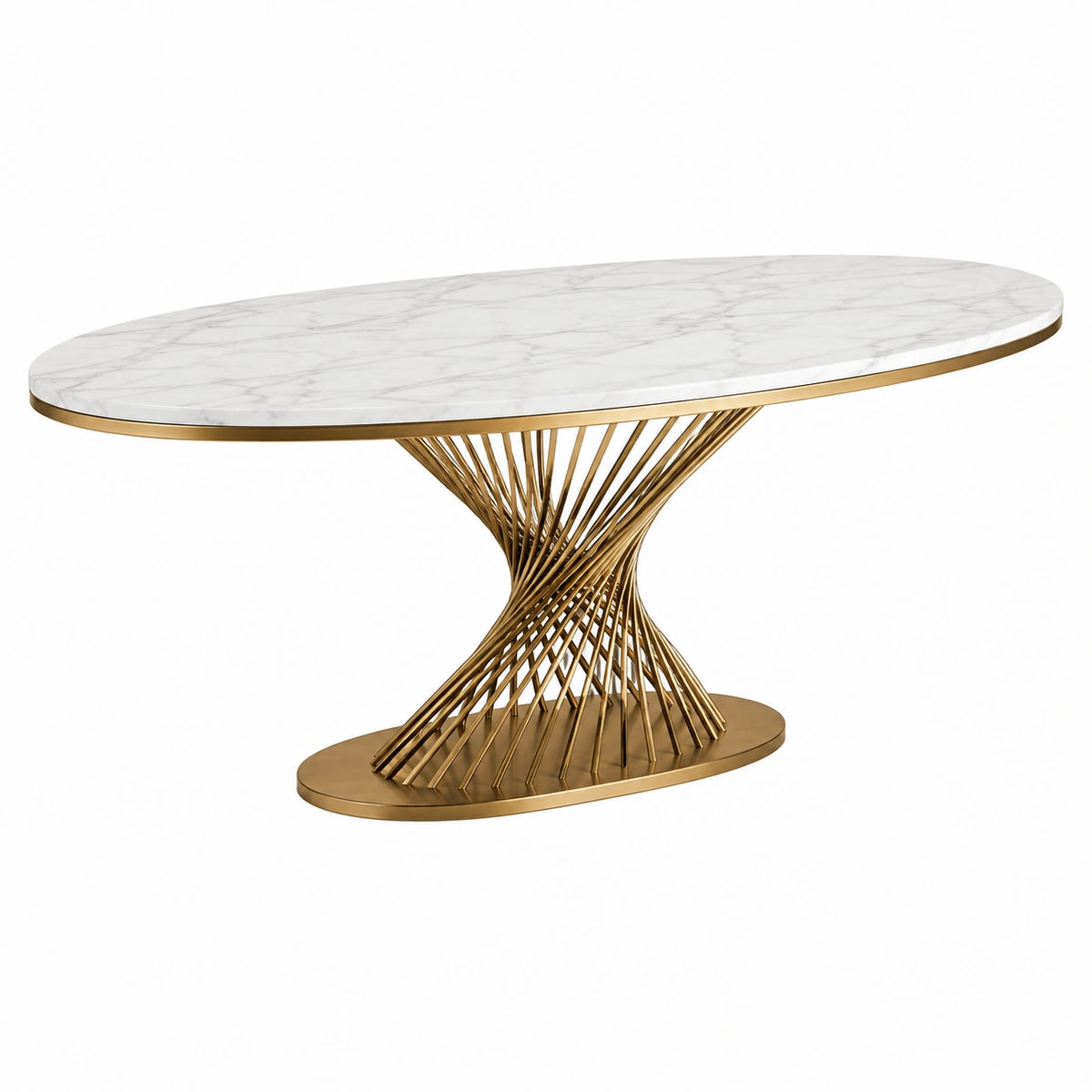 Ovaler Esszimmertisch 180 x 90 x 75 cm in Weiß und Gold mit Tischplatte in Marmoroptik