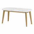 Ovaler Esstisch 180 x 100 cm Marmoroptik Weiß Metallgestell Gold Modern
