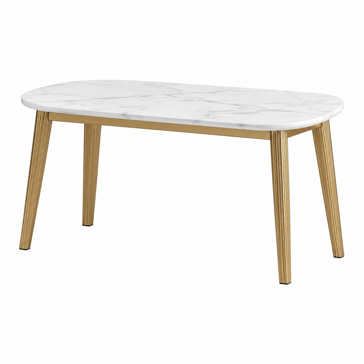 Ovaler Esstisch 180 x 100 cm Marmoroptik Weiß Metallgestell Gold Modern