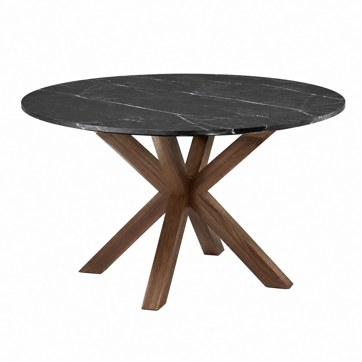 Runder Esstisch 120 cm schwarze Marmoroptik Holzgestell modern