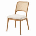 Esszimmerstuhl 48 x 55 x 82 cm Holz Natur mit Rattan und Stoffbezug