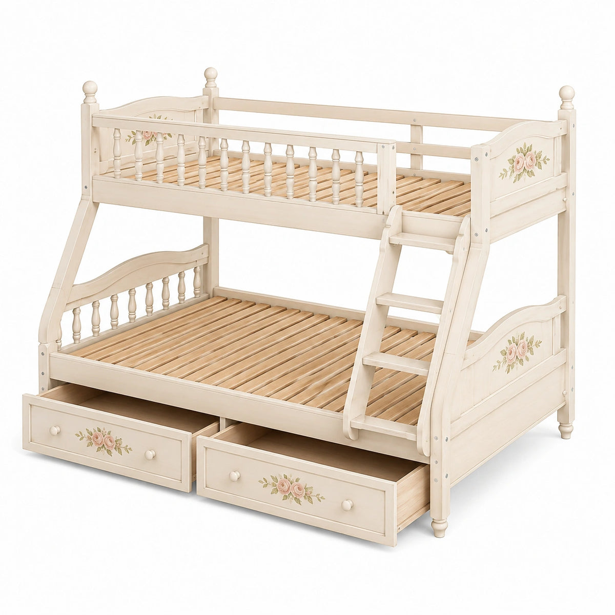Etagenbett 90 x 200 cm aus Holz cremeweiß mit Schubladen im Landhausstil
